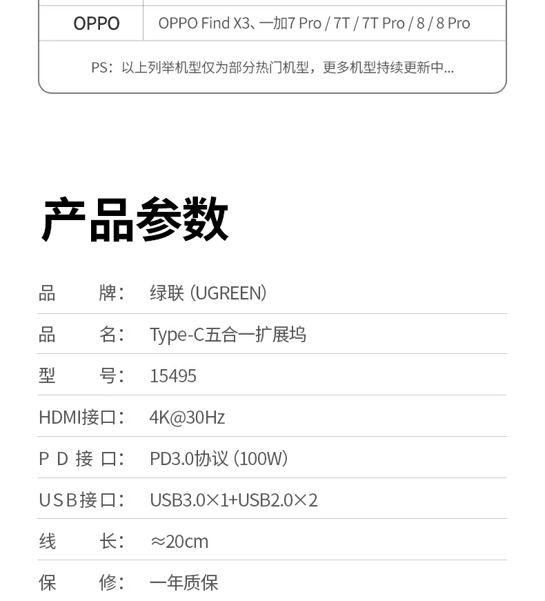 Ugreen 綠聯 CM478 Revodok 105 USB-C Hub 5合1多功能轉接器圖文描述 26