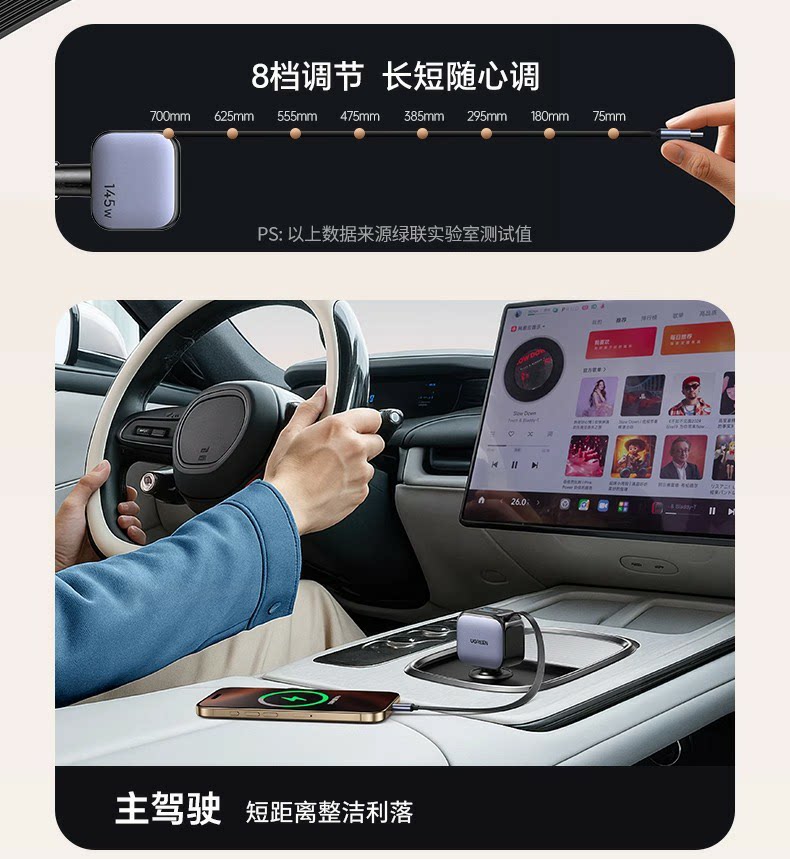 Ugreen 綠聯 Nexode 145W 伸縮線車充電器圖文描述 07