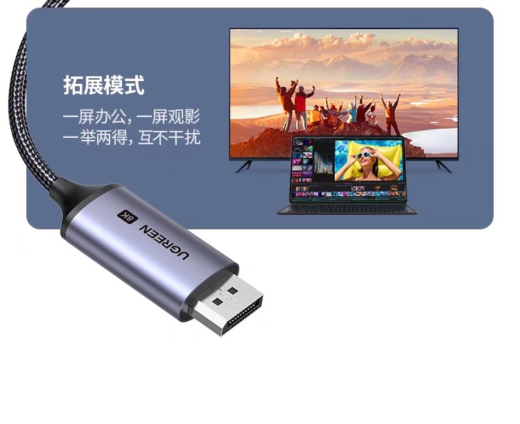 Ugreen 綠聯 CM556 USB-C to DisplayPort 1.4 Cable 8K 2M 圖文描述 16