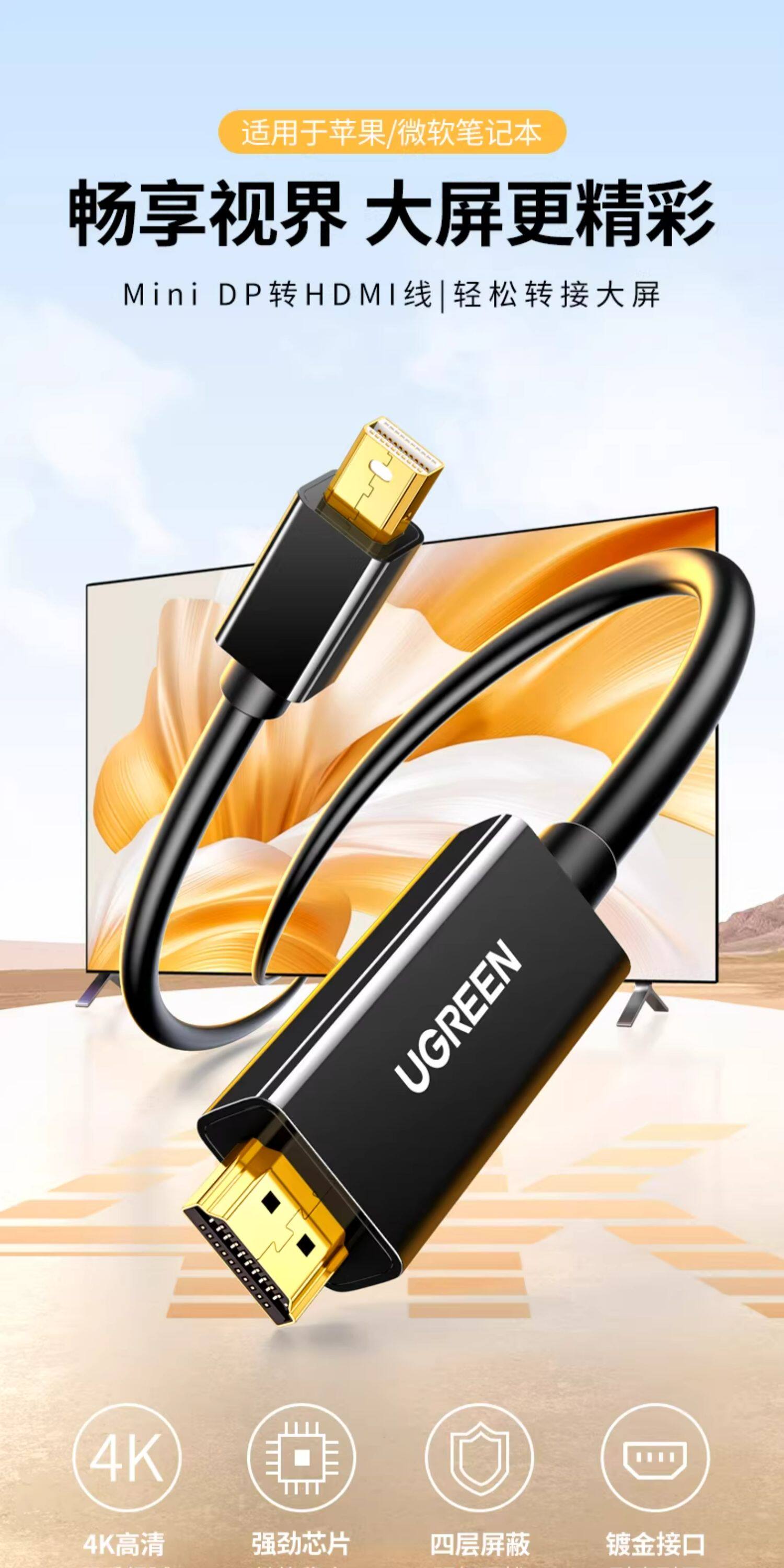 Ugreen 綠聯 MD101 Mini DisplayPort to HDMI Cable 4K 1.5M 圖文描述 01