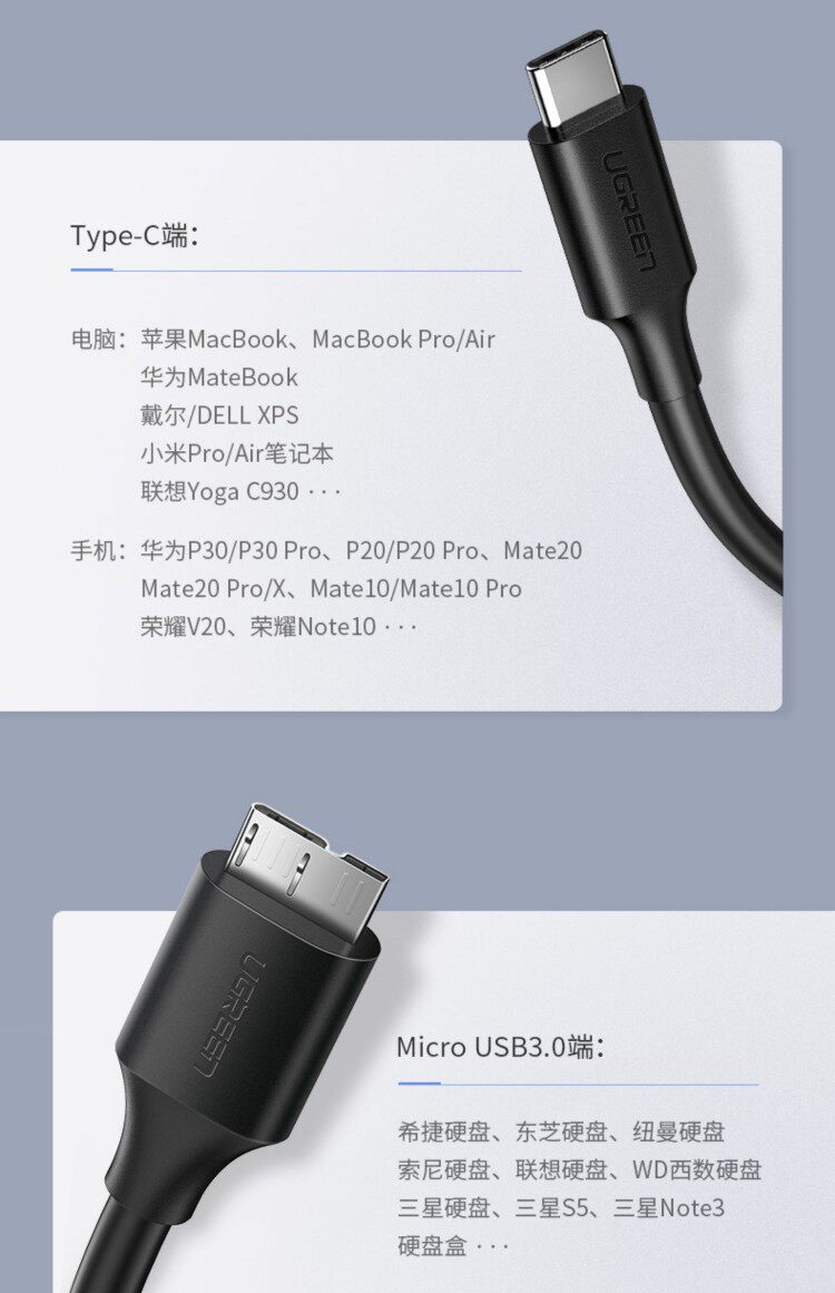 Ugreen US312 USB-C to Micro-B 3.0 1M 圖文描述 07