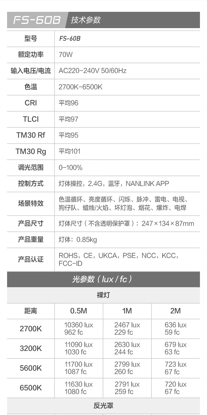 Nanlite 南光 FS-60B Bi-Color AC LED Monolight 雙色溫 LED 補光燈 圖文描述 14