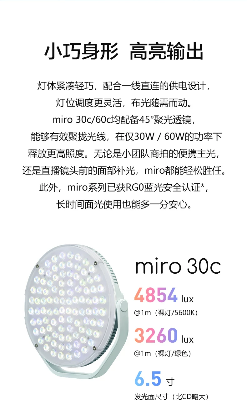 Nanlite 南光 miro 30c RGB Round LED Light Panel 全彩圓形補光燈 - Mint Blue 薄荷藍 圖文描述 02