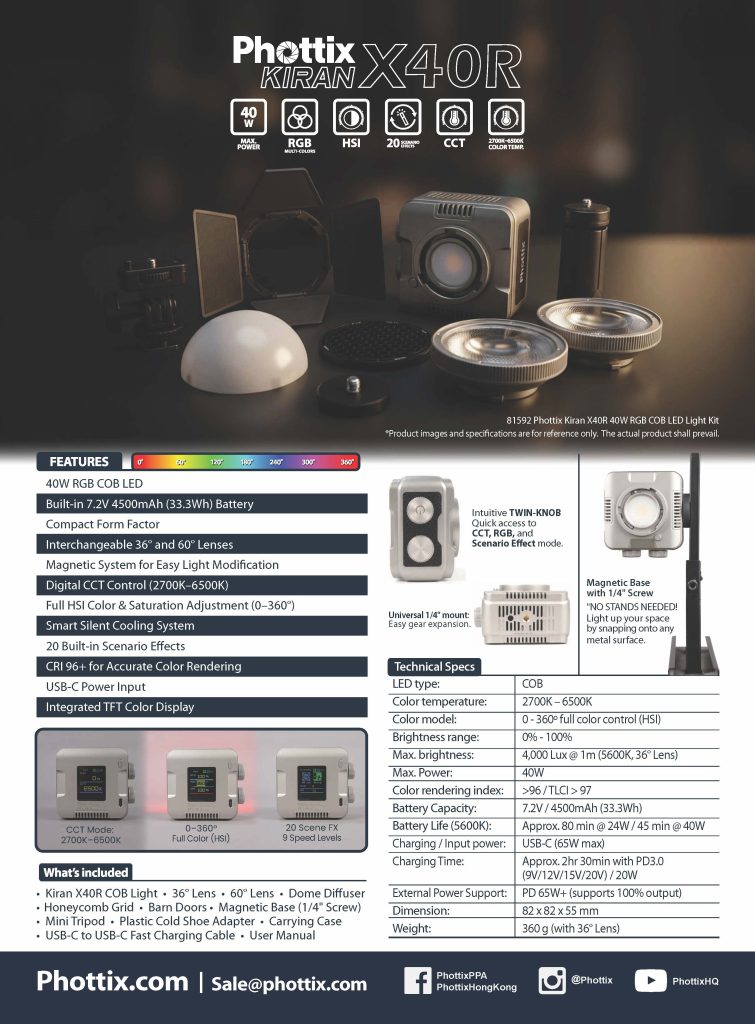 Phottix Kiran X40R 40W RGB COB LED Light Kit 補光燈套裝 圖文描述 01