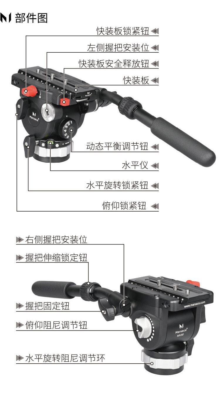 Marsace 馬小路 MV30 Video Head - Manfrotto Classic Plate 液壓攝錄雲台（曼富圖經典版） 圖文描述 06