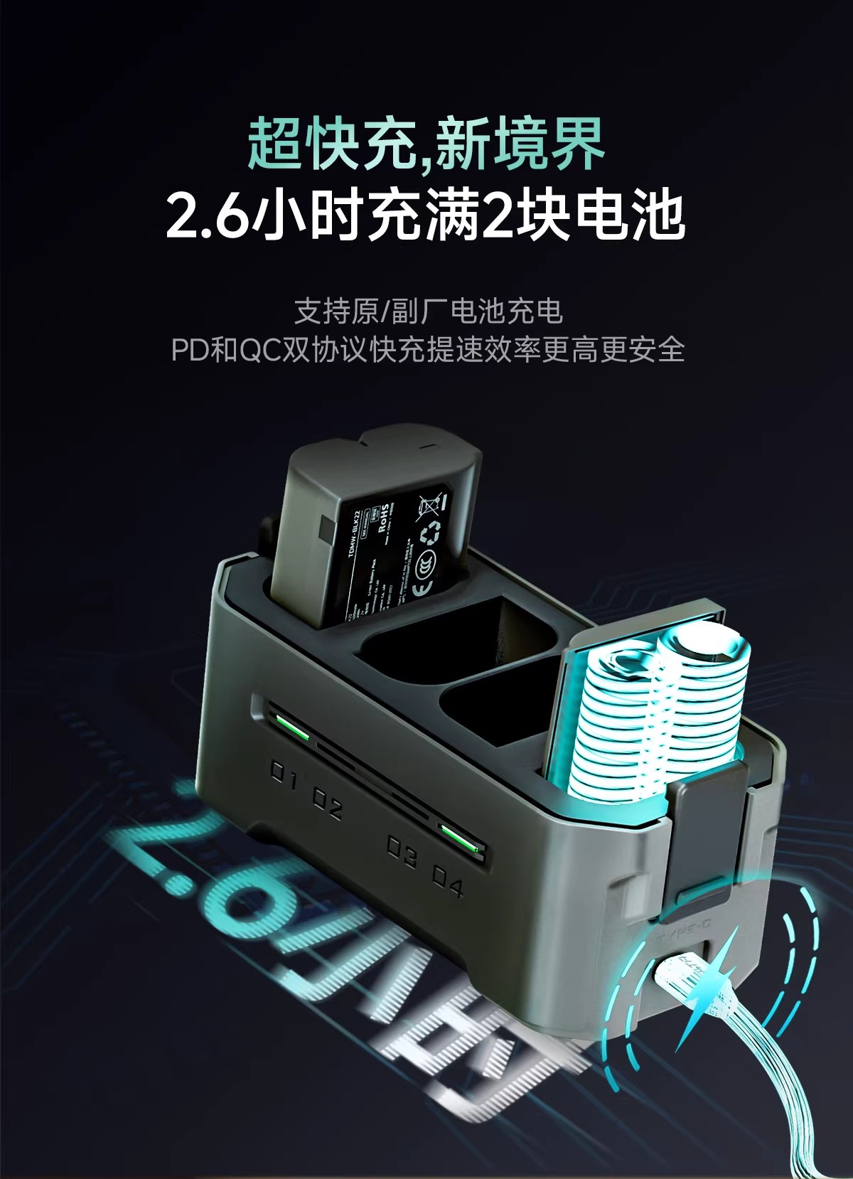 Tilta 鐵頭 TDMW-BLK22-GN DMW-BLK22 2400mAh USB-C 相機電池 圖文描述 08