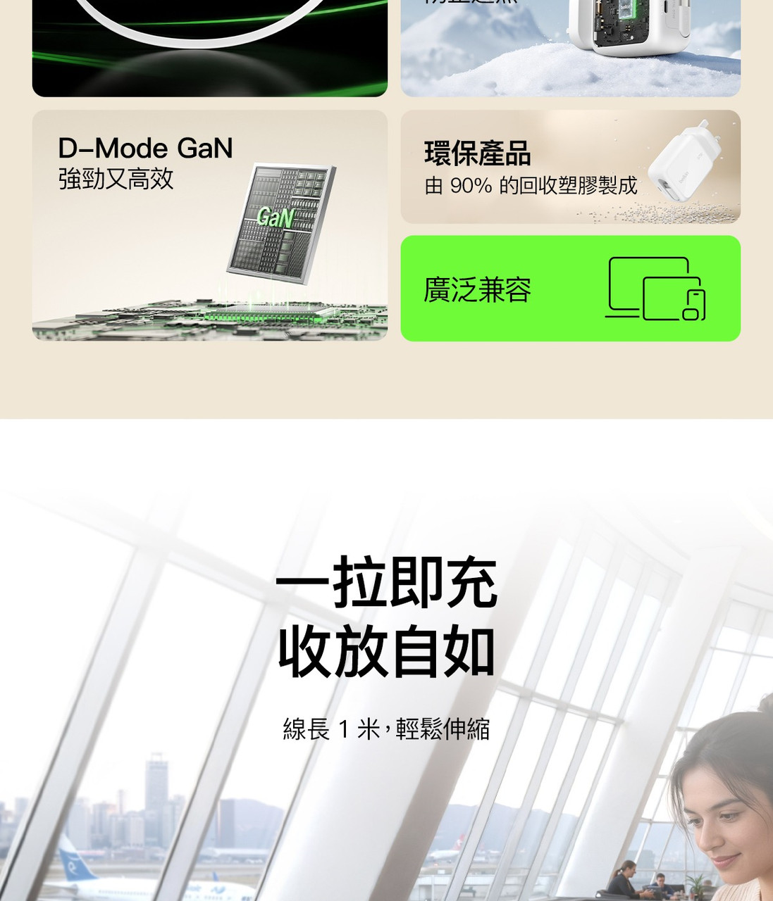 Belkin WCH022 UltraCharge 67W Retractable GaN Wall Charger 圖文描述 4