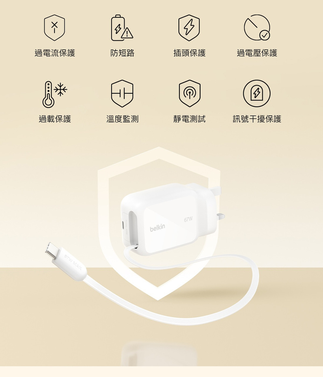 Belkin WCH022 UltraCharge 67W Retractable GaN Wall Charger 圖文描述 26