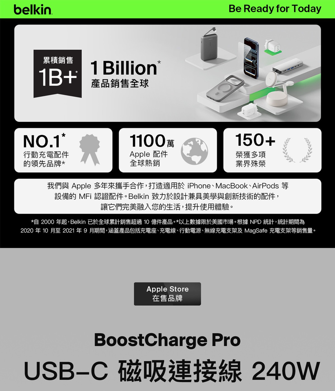 Belkin CAB028 BoostCharge Pro 240W Magnetic USB-C Cable 2M 圖文描述 1