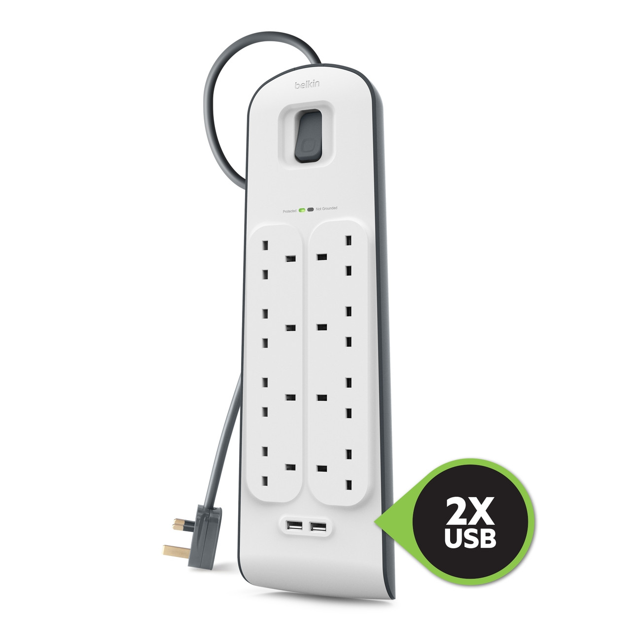 Belkin 8位防雷保護拖板（2個 USB-A｜2.4A｜2米） 圖文描述圖片 2