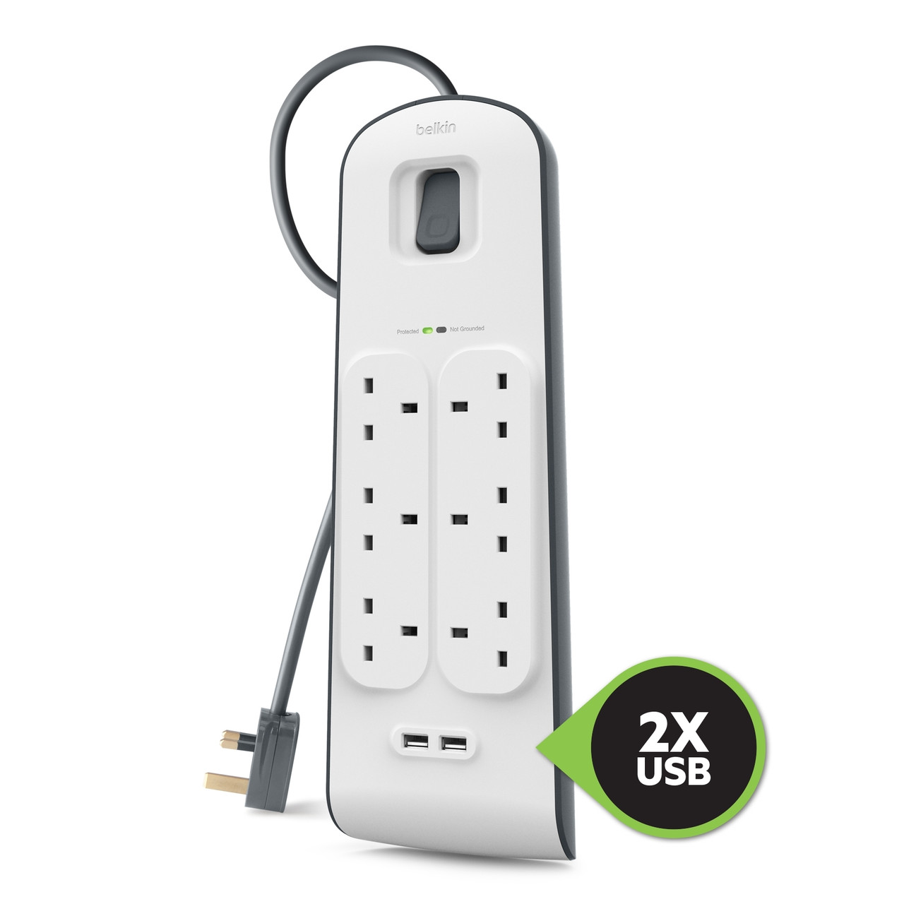 Belkin 6位防雷保護拖板（2個 USB-A｜2.4A｜2米） 圖文描述圖片 2