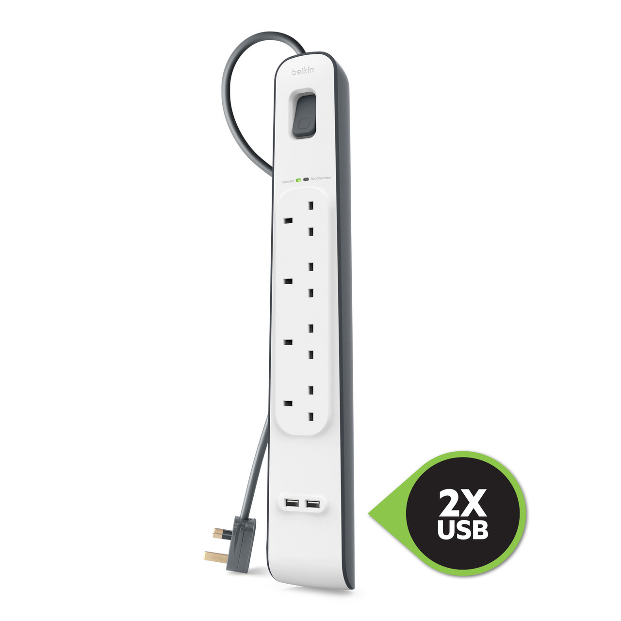 Belkin 4位防雷保護拖板（2個 USB-A｜2.4A｜2米） 圖文描述圖片 2