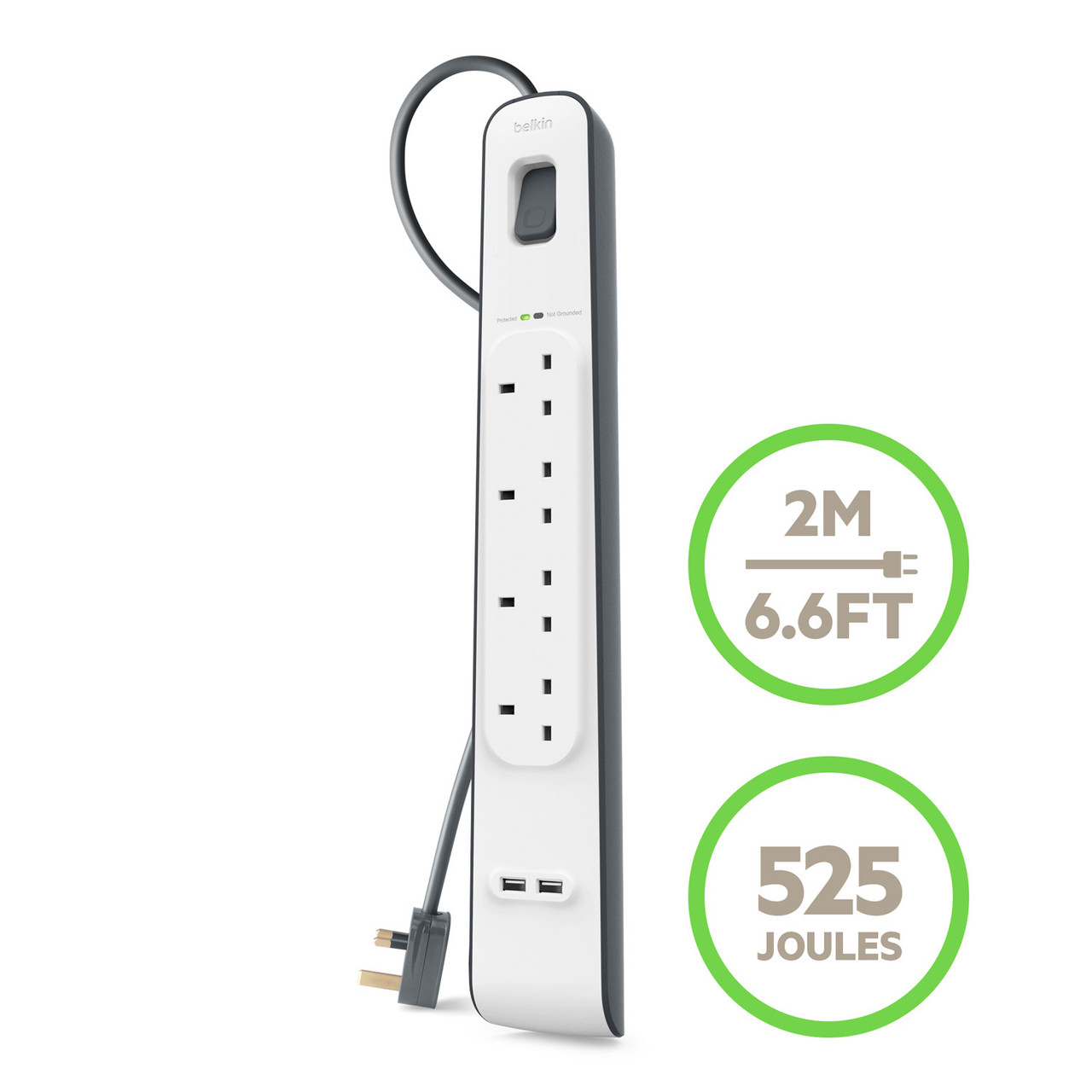 Belkin 4位防雷保護拖板（2個 USB-A｜2.4A｜2米） 圖文描述圖片 3