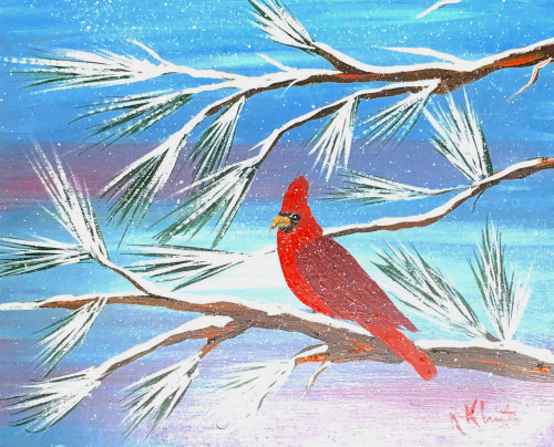 REDBIRD in the Snow - Oil Painting by Norm - Was $60 - Now $45