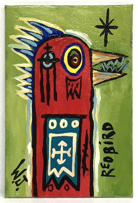 RED BIRD - RAW ART BRUT by Willard J - - NOW ONLY $20