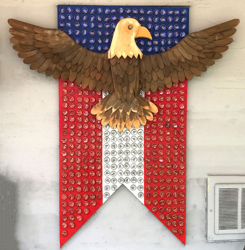 EAGLE - Wood Construction w/ Bottle Cap Flag Was  $395 - Now $325