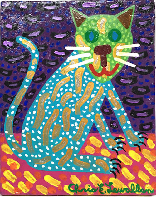 LIGHT BLUE CAT w/ GREEN HEAD -9- by Chris Lewallen