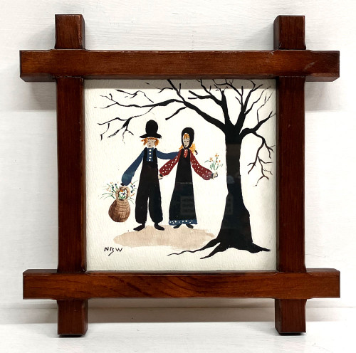 AMISH COUPLE - HAND PAINTED in Wood Frame by Nancy Whiteside