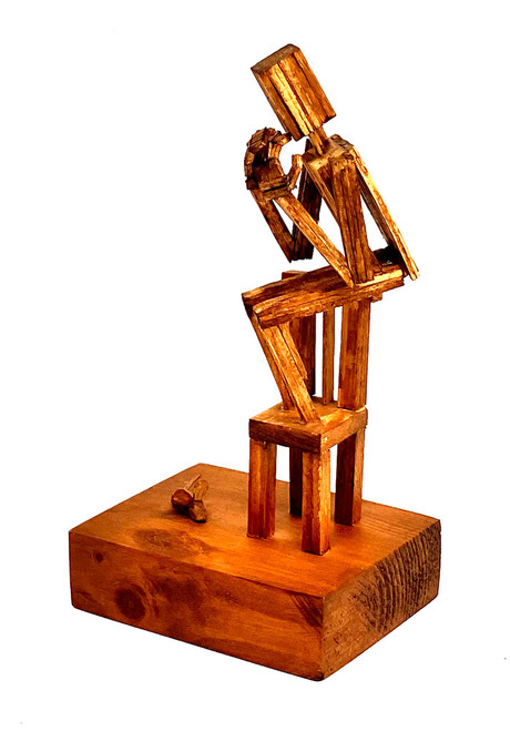 "MATCHSTICK MAN" AFRAID OF MOUSE - STANDING on CHAIR - WHIMSEY