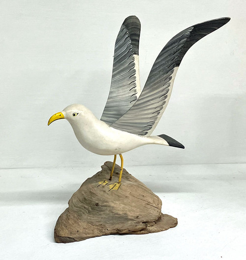 BEAUTIFUL CARVED and PAINTED BIRD on Driftwood