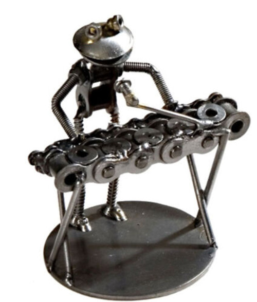 FROG PLAYING KEYBOARD WHIMSICAL METAL SCULPTURE