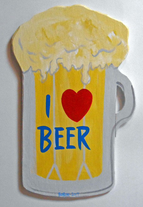 I LOVE BEER - WOOD BEER MUG WALL HANGER - by George Borum