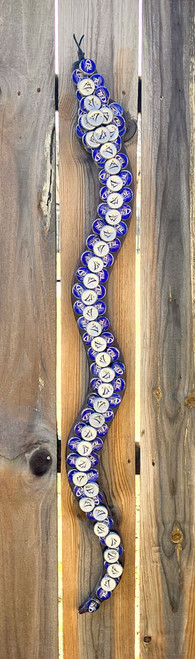 BLUE & WHITE -  HEAVY WOOD SNAKE w/ Bottle Caps