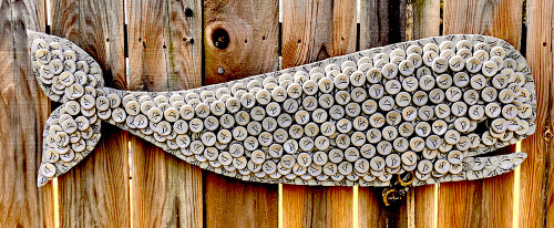 WHALE - HEAVY Wood CutOut covered with BottleCaps