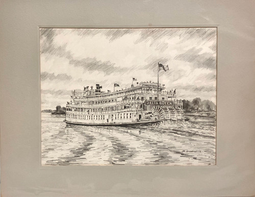 DELTA QUEEN on the MISSISSIPPI - Pencil Artprint by Dick Godwin