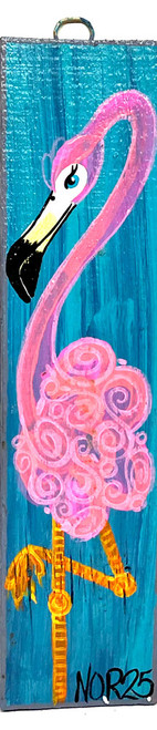 FLAMINGO PAINTING  (#13) on RECYCLED FENCE PICKET by NOR