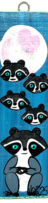 CUTE RACCOON FAMILY on a Recycled Fence Picket (#9) by NOR