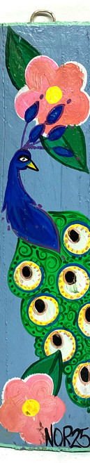 COLORFUL PEACOCK (#1) on Used Fence Picket by Nina O'Reilly