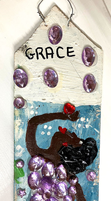 "GRACE"  - 4" x 24 PAINTING on FoundWood (#10) by Mary Proctor