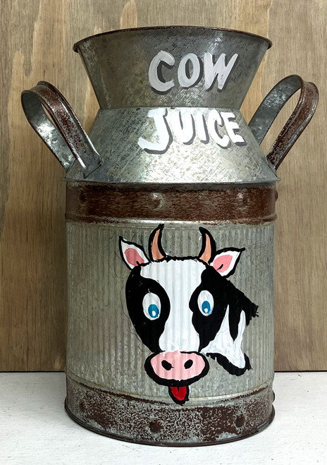 OLD FASHION MILK CAN  - Galvanized Metal - 10" Tall - "COW JUICE" for Dried Flowers