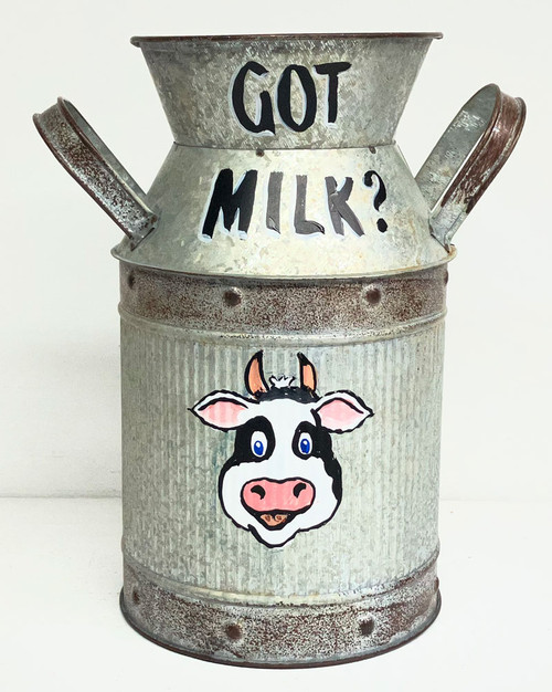 OLD FASHION MILK CAN  - Galvanized Metal - 10" Tall - "GOT MILK?" for Dried Flowers