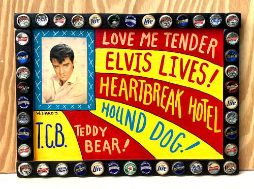 ELVIS - VERY COLORFUL - Framed with Bottle Cap Trim -  by Willard J