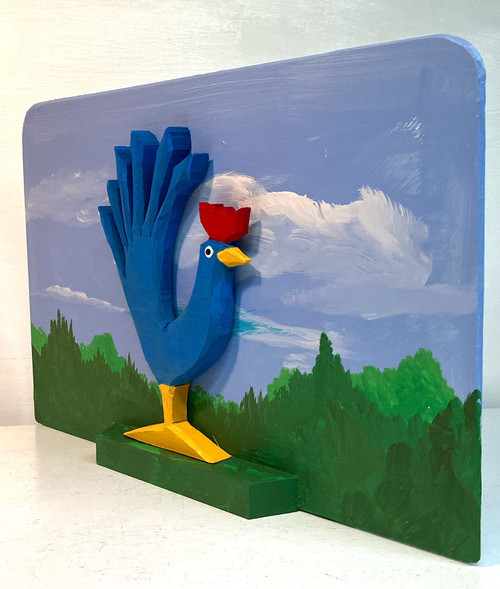 3-D BLUE ROOSTER CARVING on DISPLAY  (#51)  by Minnie & George