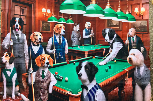 11 POOL PLAYING DOGS - 51" x 59" Cloth Banner