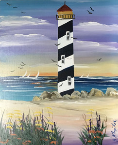 Black & White Lighthouse - Oil Painting by Norm -