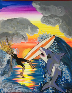 GIRL SURFER & SHARK by Nina O'Reilly - Was $150.ºº