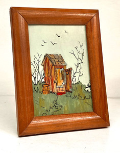 UNIQUE OUTHOUSE PAINTING on the INSIDE of the GLASS