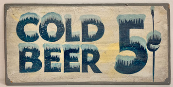 COLD BEER 5¢ - Antiqued Sign  #10 -- 8" x 16"