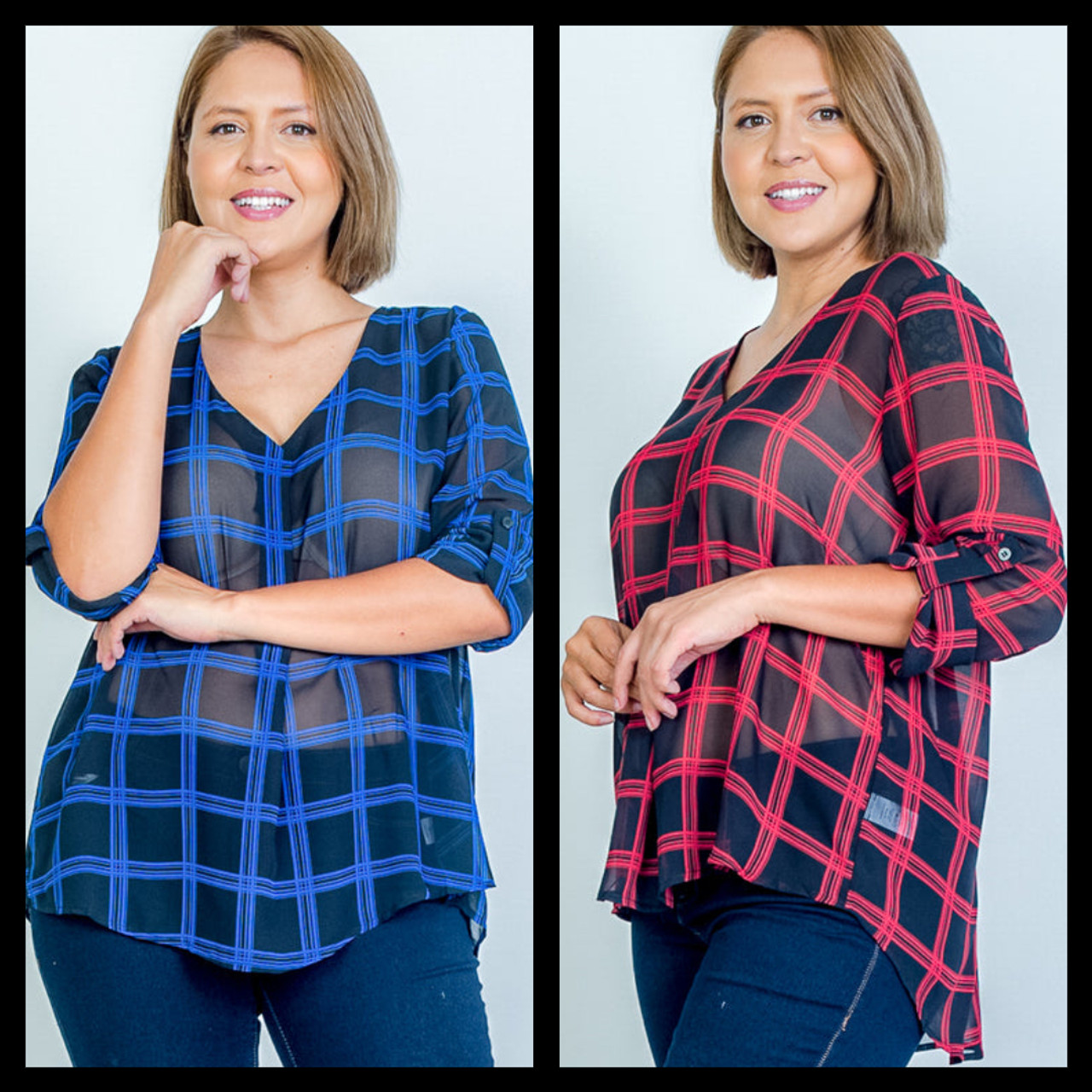 Sheer tops, Plus Size tops, Plaid tops