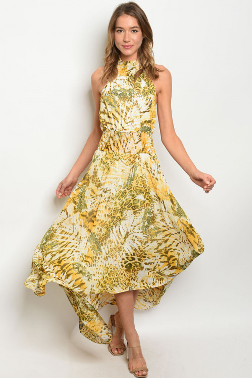 yellow animal print dress