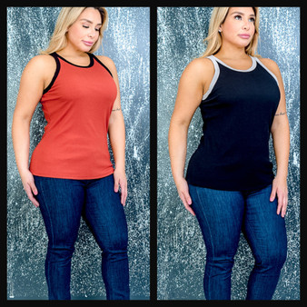 Plus Size Halter Tops with Contrast Trim. Step it up from the usual tanks! Plus Size Halter Tops with Contrast Trim. Step it up from the usual tanks!