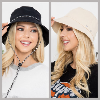 Bucket Hats with Slider Strap in Black & Ivory!