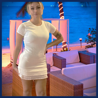 White Short Sleeve Eyelet Fringe Trim Mini Dress!