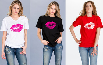 Womens Fashion Lips Kiss T-Shirt