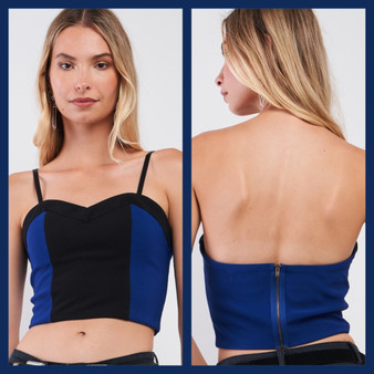 Black & Blue Colorblock Sweetheart Strap/Strapless Convertible Cropped Top!