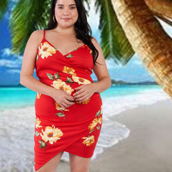 Plus Size Red Floral Body Con Dress Plus Size Red Floral Body Con Dress